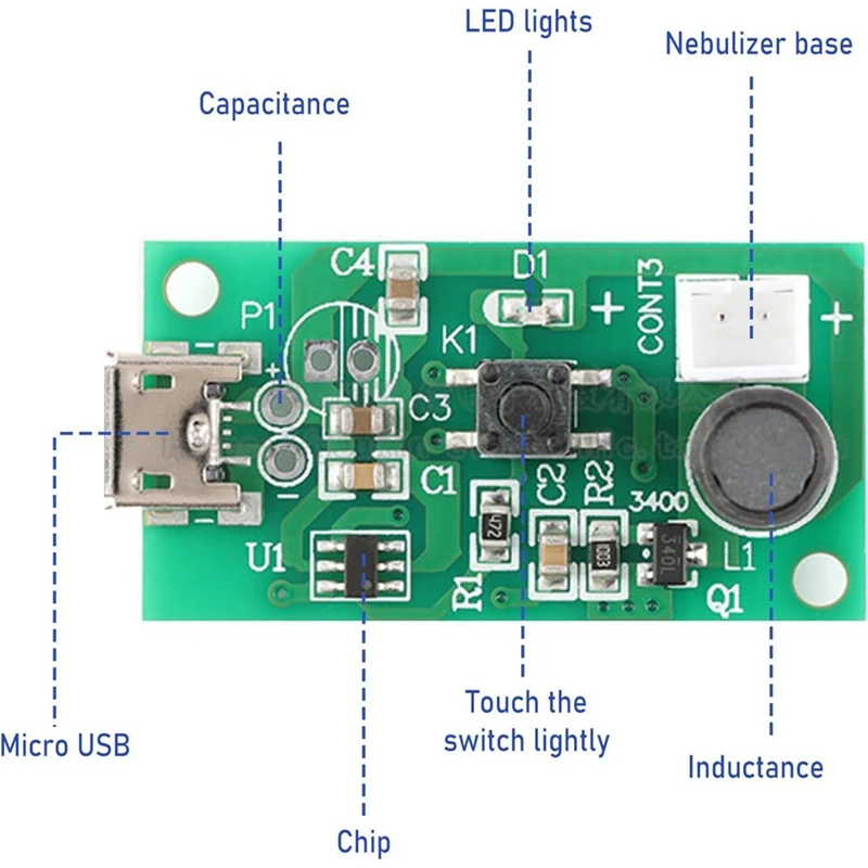 Disco de atomización de humidificación, generador de niebla con interruptor de sincronización para el hogar, interfaz Mirco, USB, 5V de CC