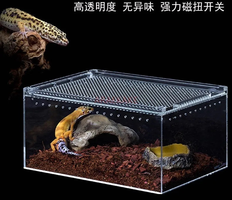 Magnetic suction anti escape acrylic breeding box Snail leopard pattern palace guard horned frog Lizard turtle tank Insect crawl