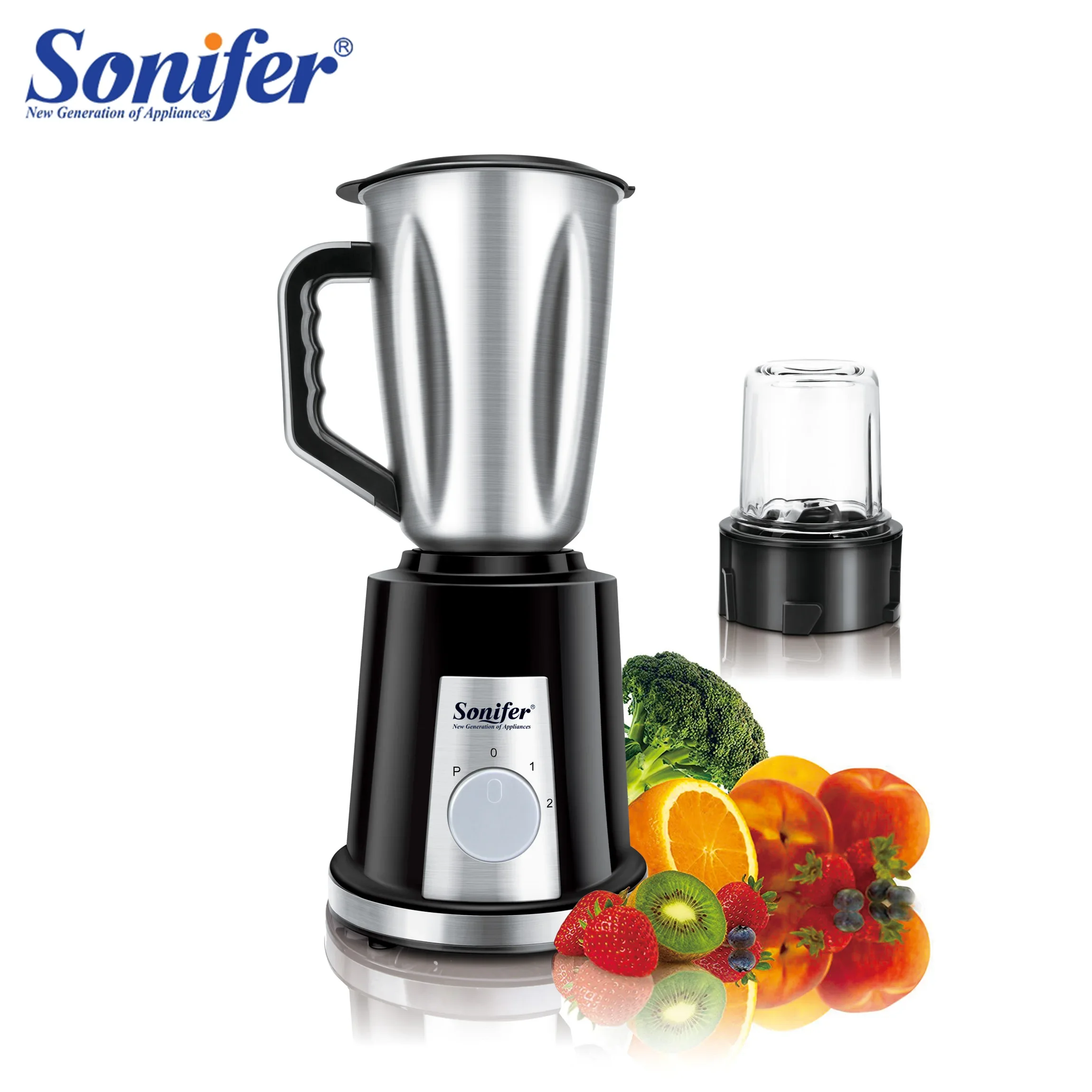 2 in 1 Blender Grinder Personal Mixer for Shakes and Ice Smoothies Juicer Fruit Food Processor Ice Stainless Steel Sonifer