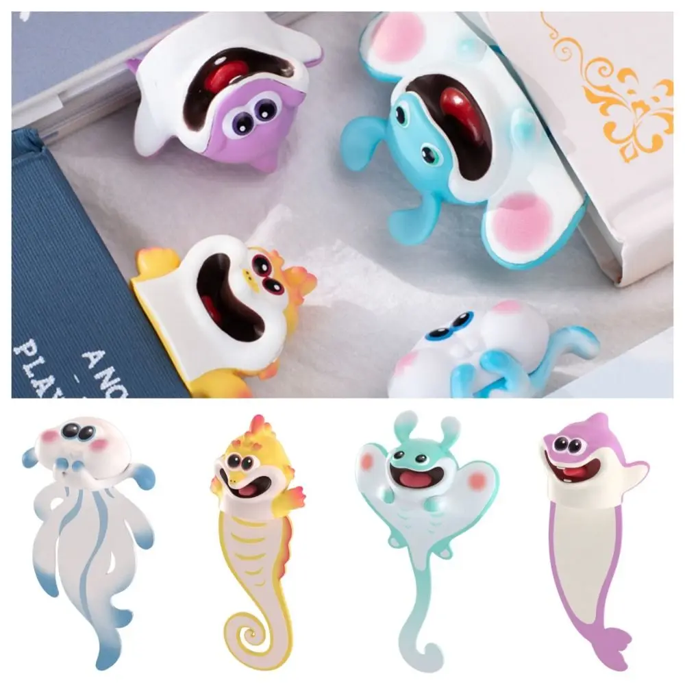 Manta Ray Marine Organism Bookmark Sea Horse PVC 3D Cartoon Book Marker Reading Tool Dolphin Squashed Jellyfish Bookmark