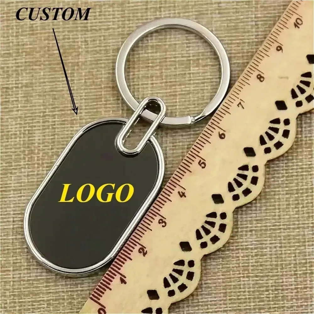 

Custom Personalized Keyring Engraving Logo Name Metal Keychain Marking Black Key Ring Chain Plate Laser Mirror Promotional Gift