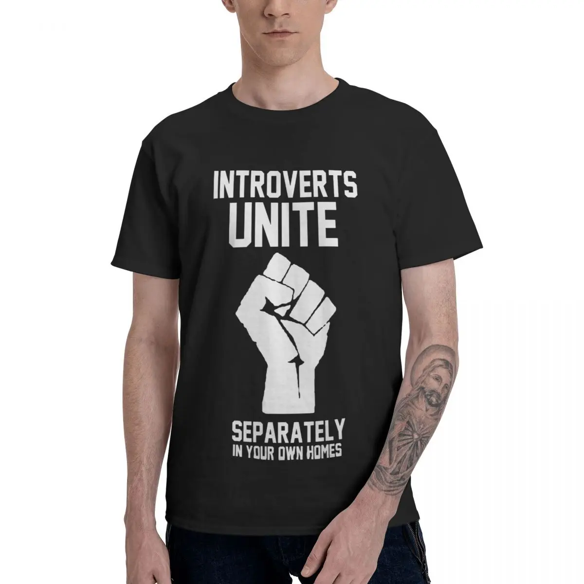 Fashion Introverts Unite Separately In Your Own Homes T-shirt Pure Cotton Round Neck Short Sleeve Quality Printed Tee Shirts