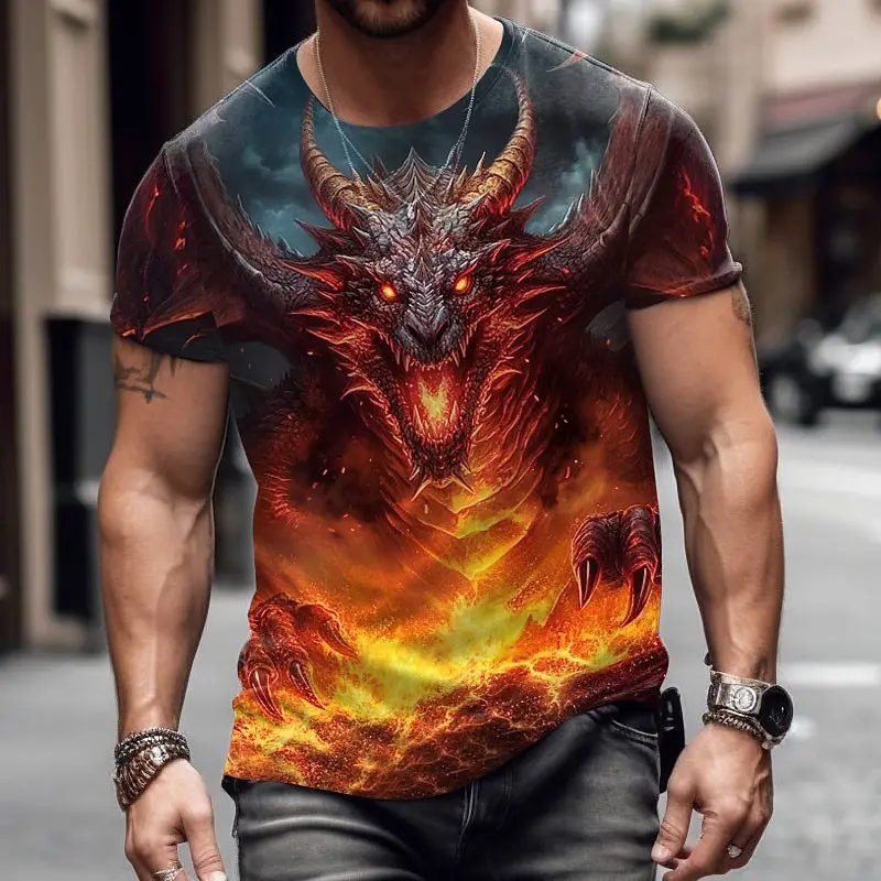 

Vintage Dragon Print T-Shirts for Men Summer O-Neck Men Short Sleeve Tee Simple Graphic Men T-Shirt Tops Fashion Mens Clothing