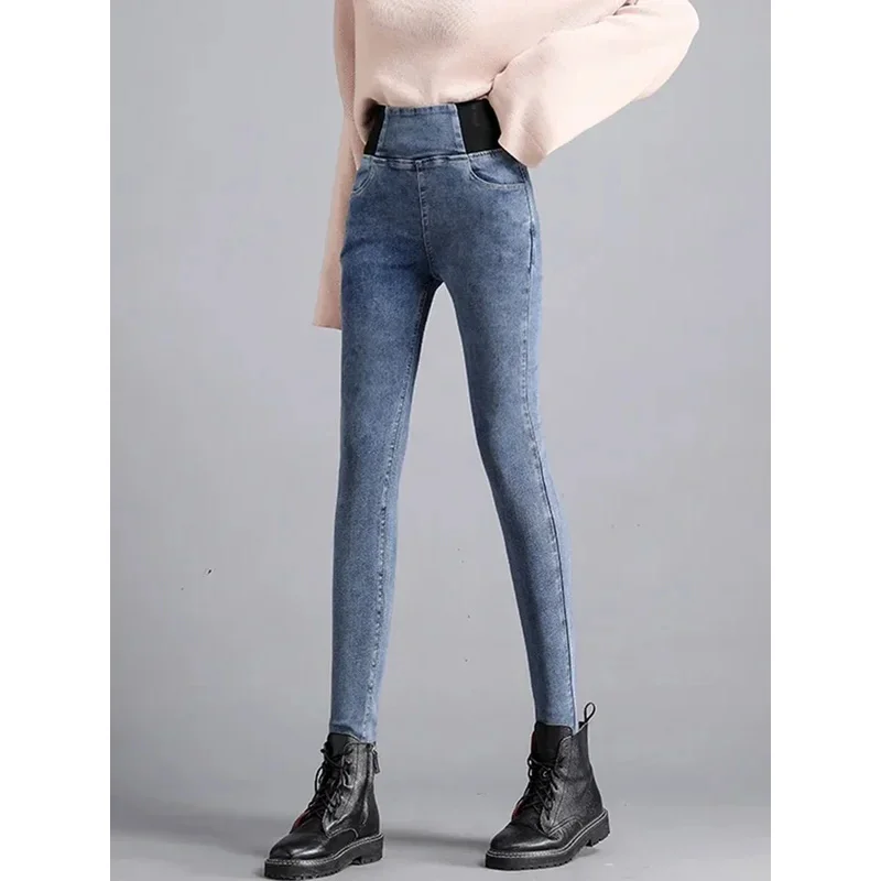 جينز رصاص للنساء ربيع الخريف ارتفاع الخصر نحيل الدينيم السراويل الجديدة الكورية عادية تمتد Vaqueros خمر طماق كوت Pantolon