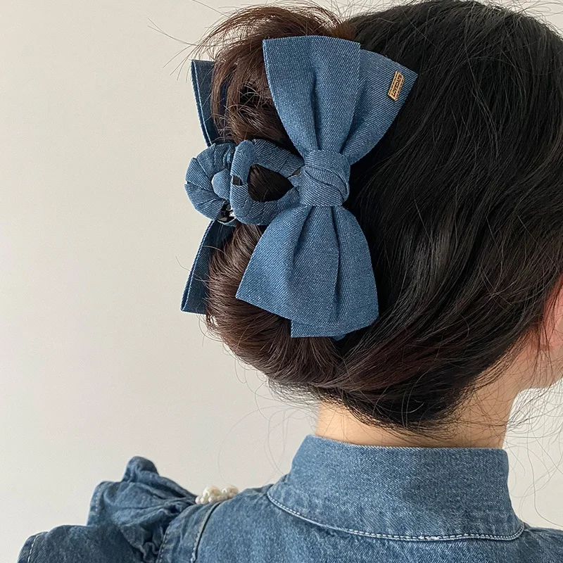 

Large Size ark Clip Hair Accories Denim Fabric Knot Hairpins Women's Chignon Hair ips Sli Hair Clips