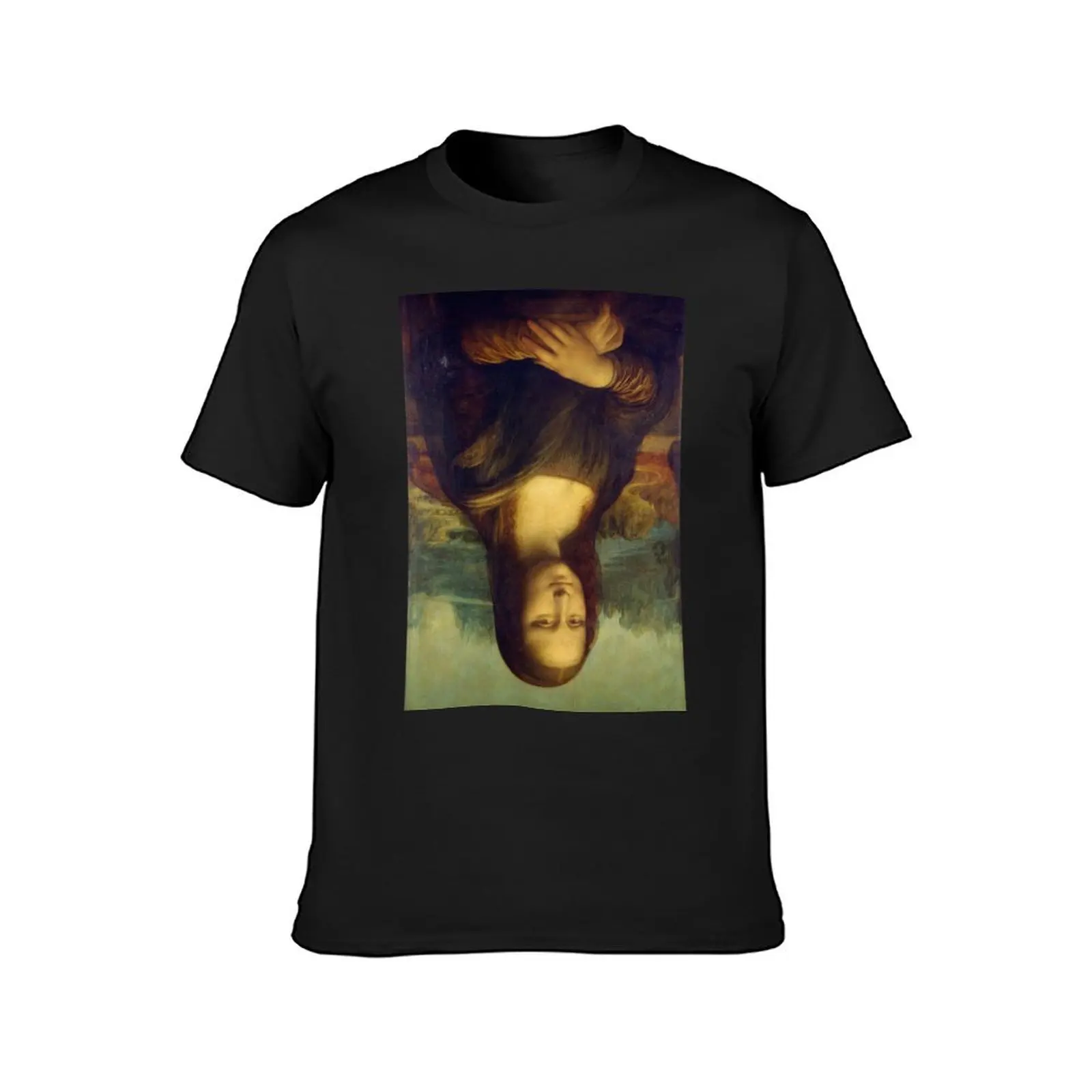 Mona Lisa Flipped Upside Down T-Shirt kawaii clothes vintage blanks men workout shirt