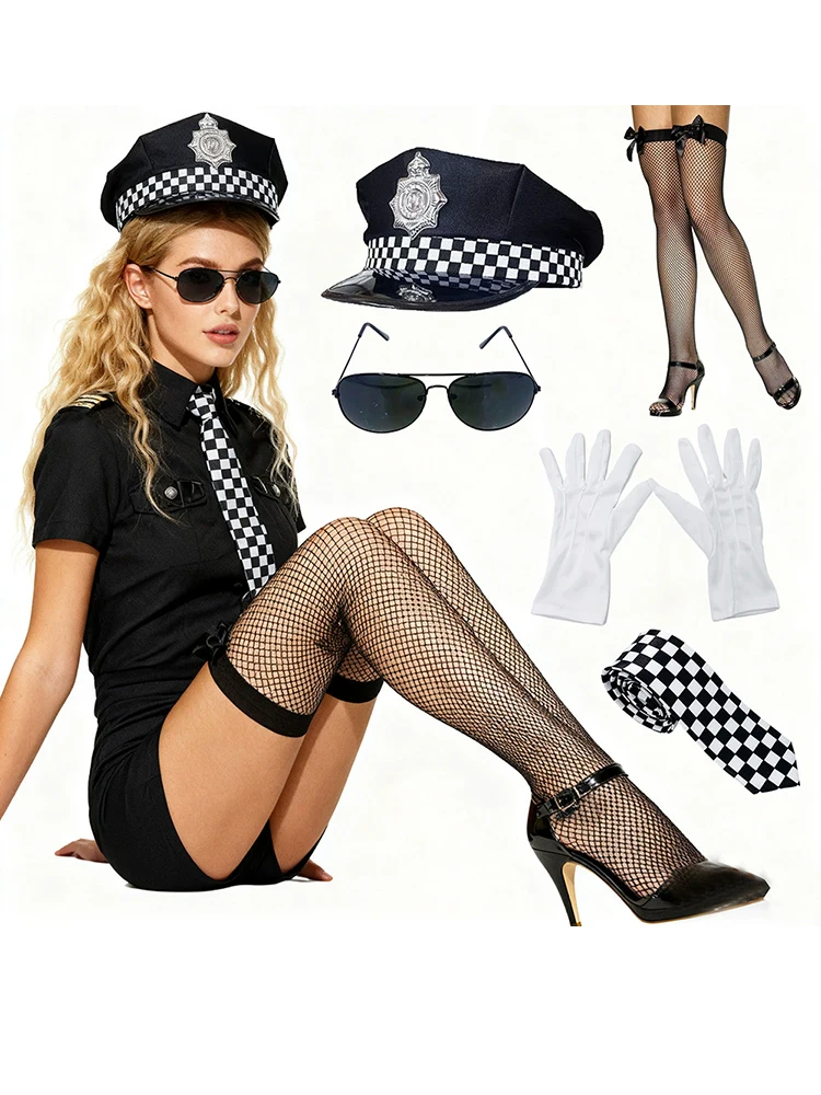 5 szt. Policyjne kajdanki, krótkofalówka, odznaka, zestaw rekwizytów, akcesoria do kostiumu policyjnego na imprezę świąteczną, cosplay