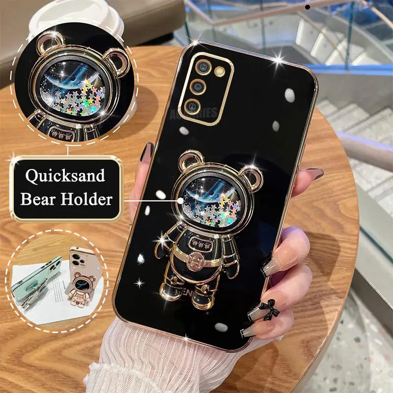 Glitter Quicksand Holder Plating Case For Samsung Galaxy A03s A02s A04 Silicone Stand Cover A03 A02 Note 8 9 10 Plus 20 Ultra 5g