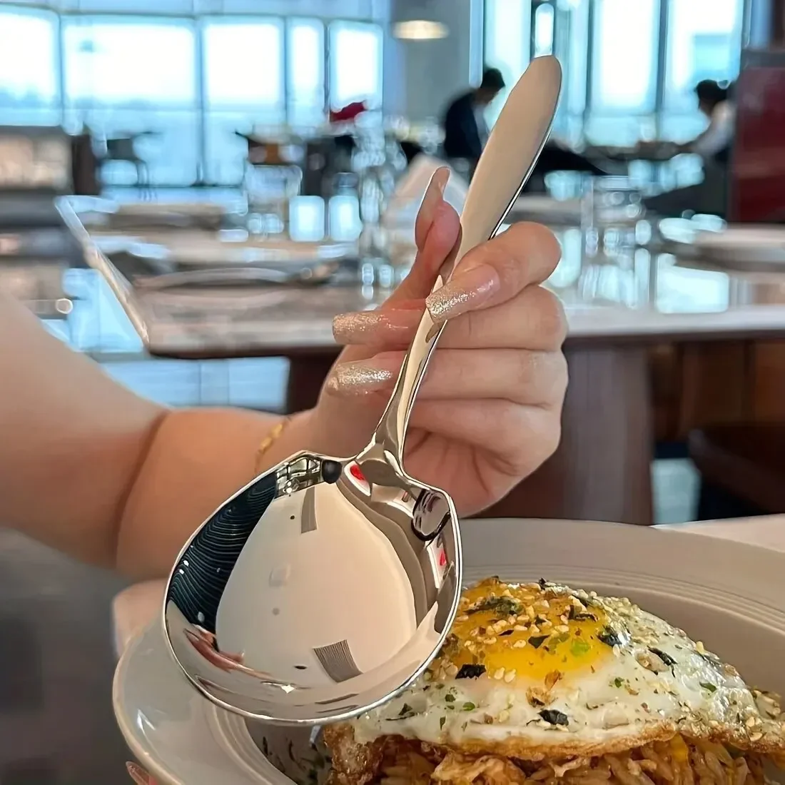 

1pc Stainless Steel Divided Soup Spoon Public Spoon Buffet Spoon Home Kitchen Restaurant Hotel Buffet Catering Long spoon