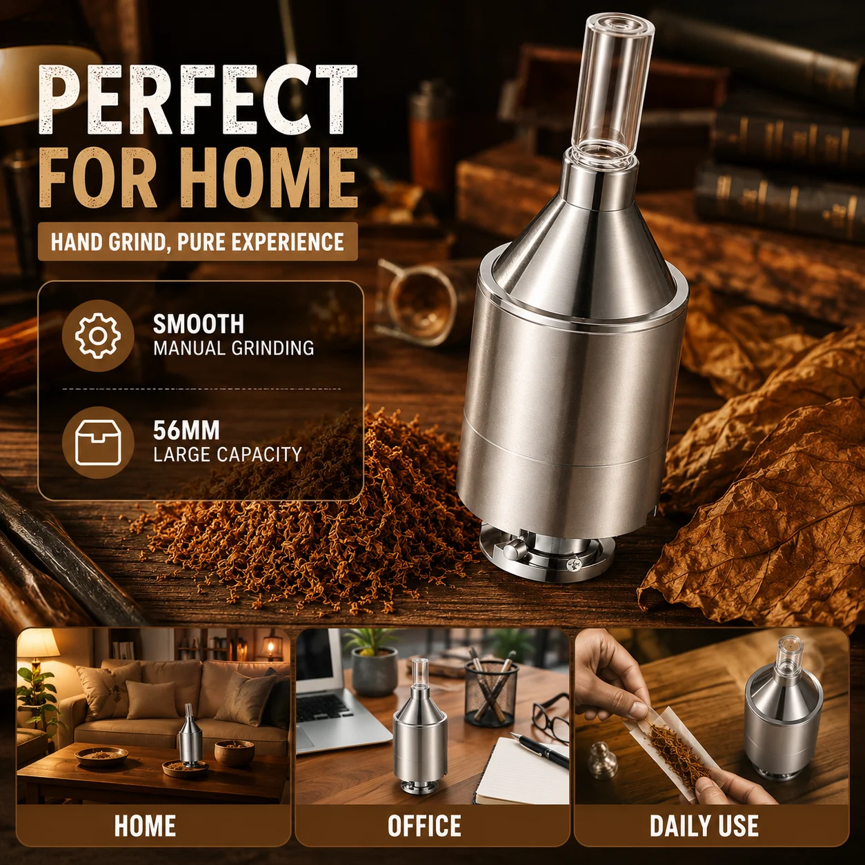 56mm Large Hand Metal Powder Grinder Hand Crank Spice Funnel Food Container Tool Manual Herb Mill with Storage Jar Fine Powder Maker for Kitchen Cooking Baking Seasoning Coffee Tea Nuts Portable Durable Easy Clean Grinder Accessory Set Pack view 4