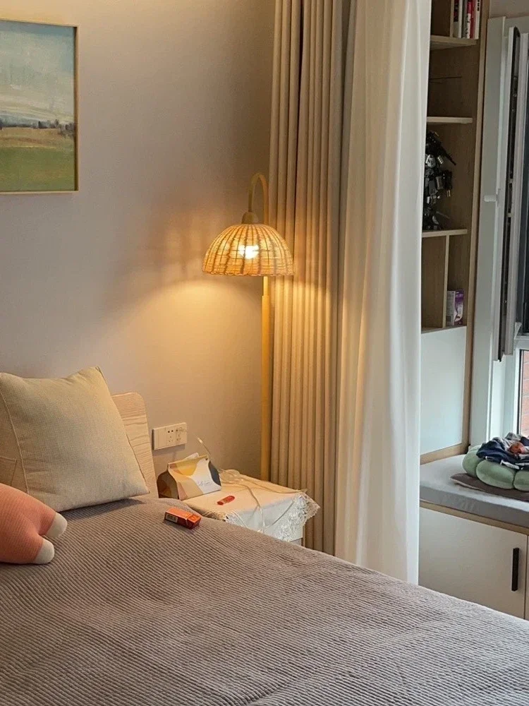 Living Room Sofa Edge Retro Nordic Homestay Bedroom Study Log Cream Style Bedside Japanese Rattan Floor Lamps