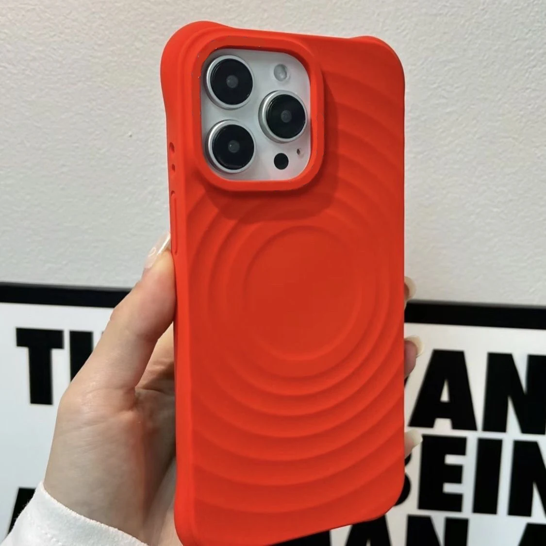 MagSafe Silicone Ripple Engraved Letters Phone Case Cover for IPhone 13 14 15 16 Pro Max Case for IPhone 16 Pro Max