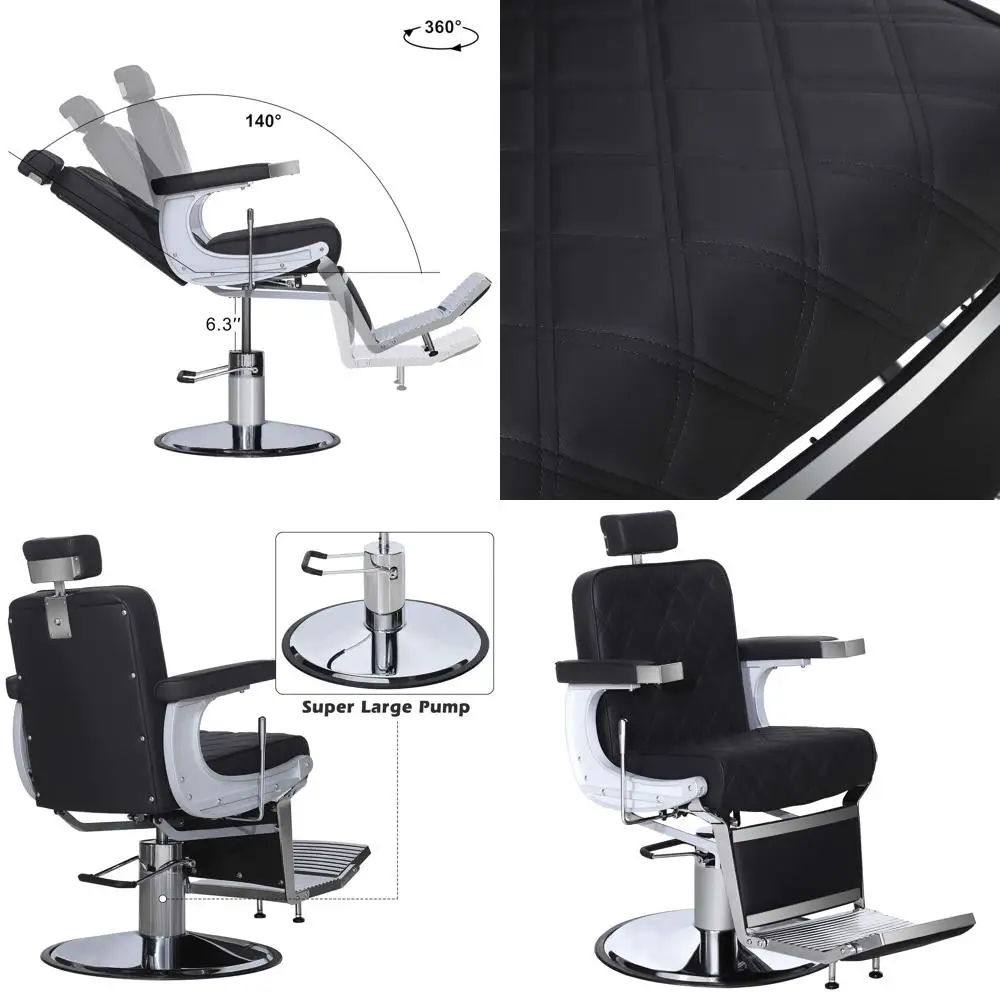 

Vintage Heavy-Duty Metal Barber Chair with Hydraulic Recline and Black Stitching for Beauty and Spa Services