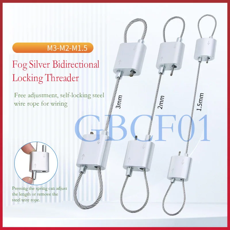 304 Stainless Steel Mist Silver 8-Figure Two-Way Self-Locking Buckle Adjustable Wire Rope Hanging Kit for Picture Hanger 1.5-3mm