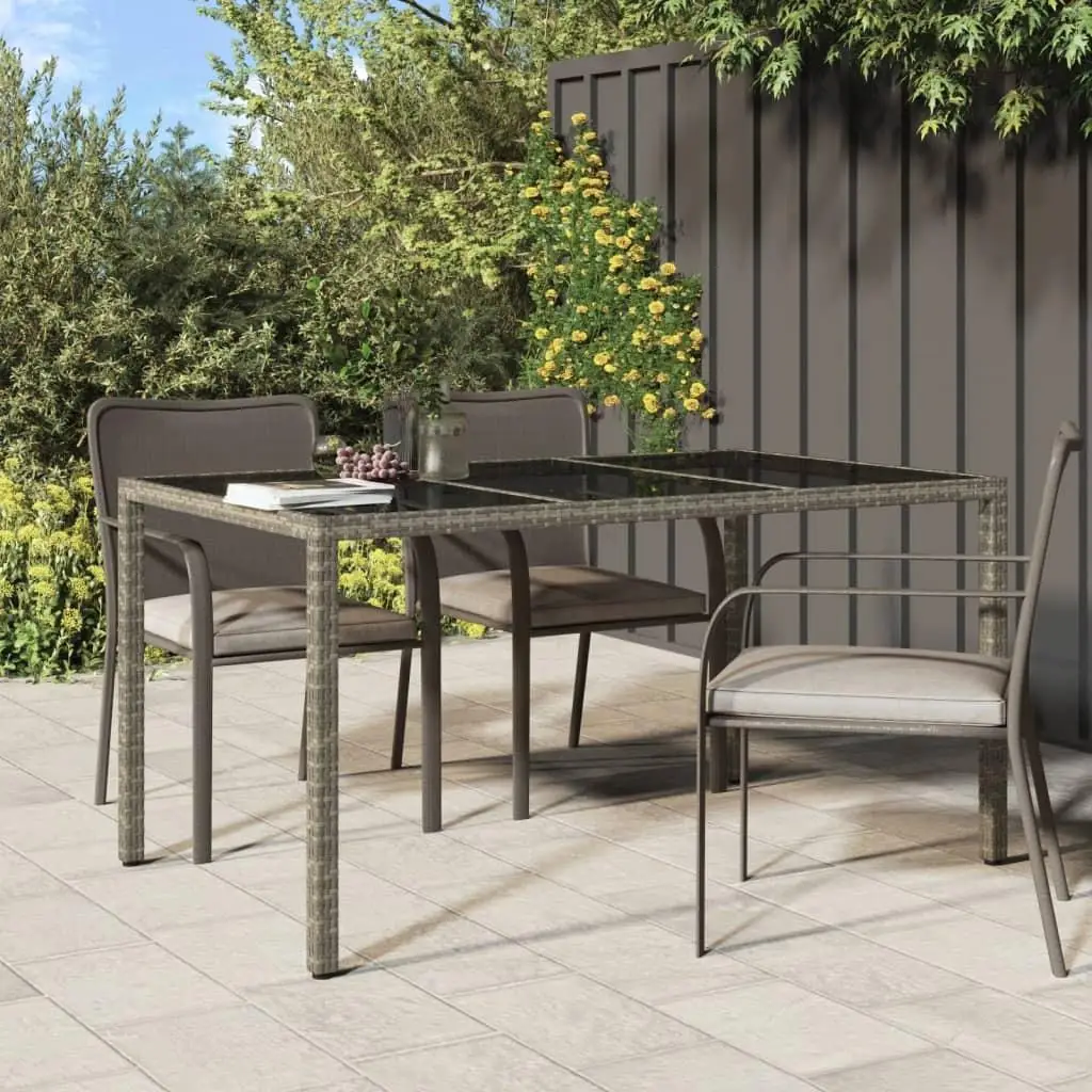 150x90x75 cm Grey Garden Table with Tempered Glass & Poly Rattan - Stylish Outdoor Furniture