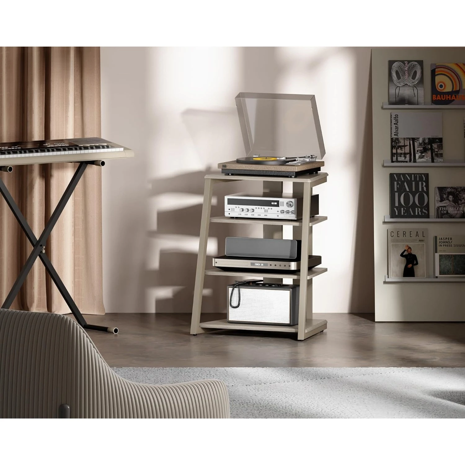 Desain 4 Tingkat AV Media Stand Rak Sudut Berdiri Rak Sudut Kayu Kabinet Komponen Rak Stereo Menara Audio dengan Tinggi