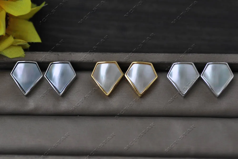 Z13370 18mm White Gray Pentagon-Shape Sea Shell Gold Plating Stud Earring Jewelry