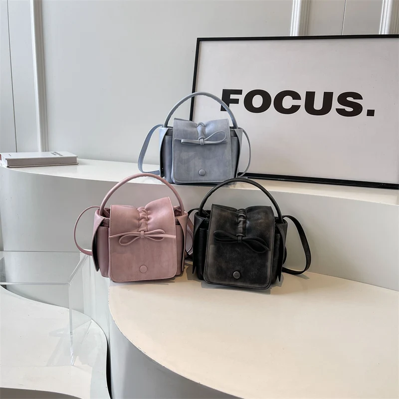 Cute Bow Design Small Shoulder Bags for Women 2024 Korean Fashion Female Trend Solid Color Crossbody Bag Y2K Handbags and Purses