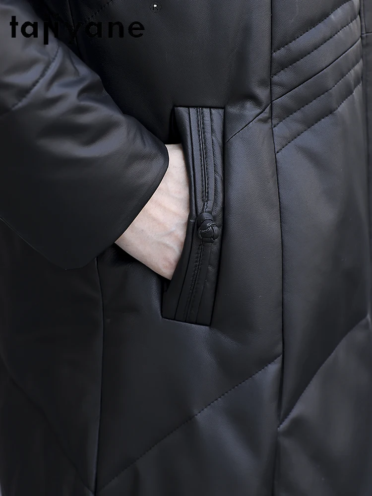 TAJIYANE Kurtka puchowa damska ze 100% skóry owczej z kołnierzem z futra lisa, płaszcz z kaczym puchem, kurtki ze skóry naturalnej, odzież zimowa damska 2025 가죽자켓