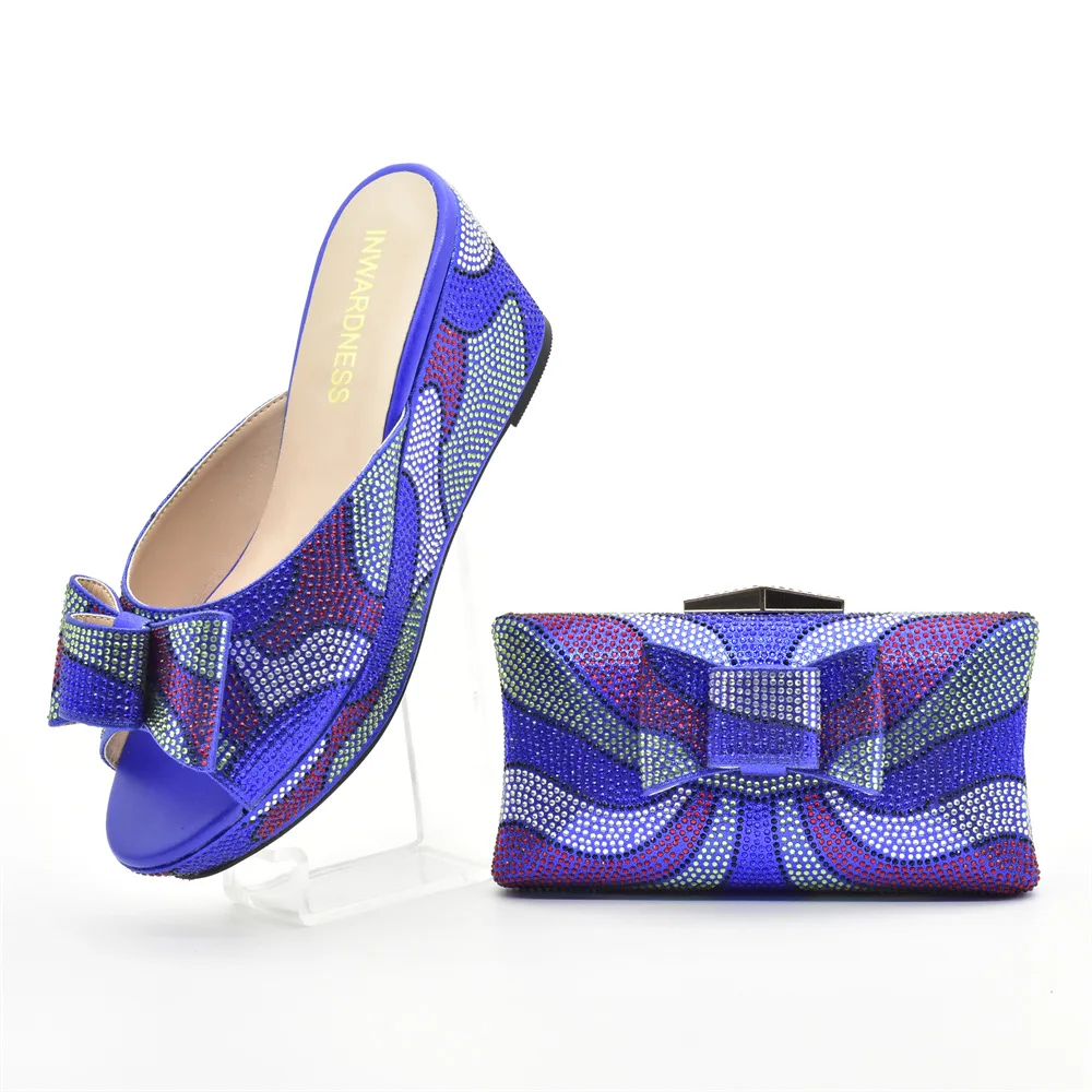 

Shoes and Bags Matching Set Decorate with Rhinestone Wedges Shoes for Women Luxury Round Toe Platform Shoes