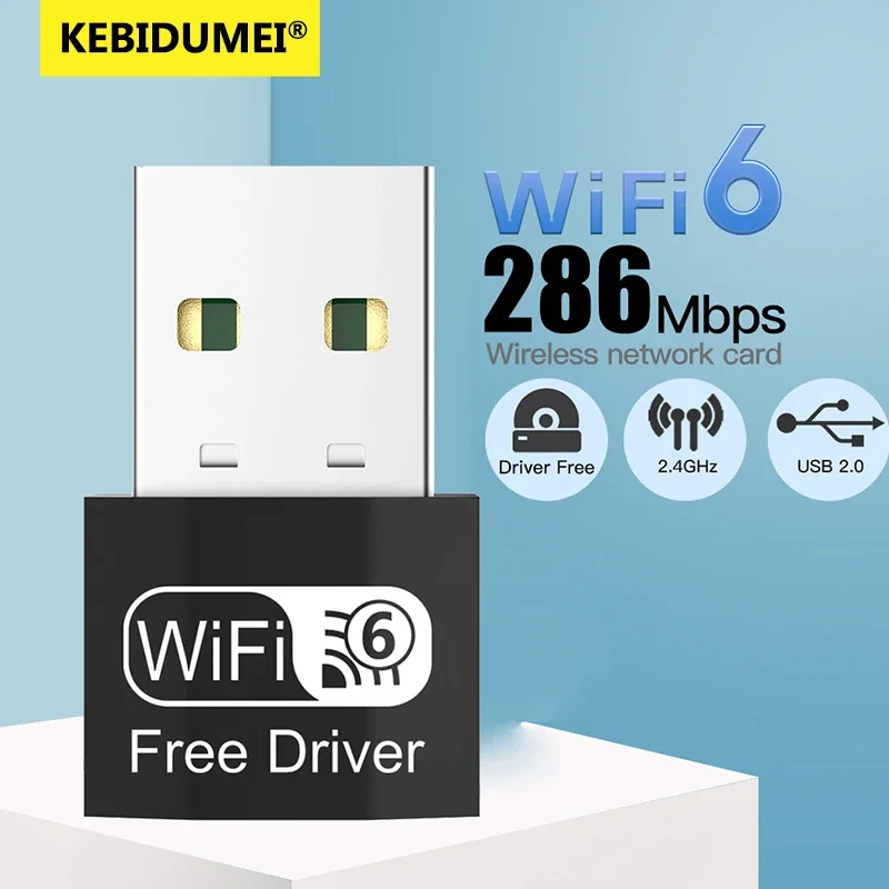 KEBIDUMEI Mini USB WIFI 6 Dongle 2.4GHz Network Card Wi-Fi Lan Adapter Driver Free For PC Laptop Wind 7/10/11 300M 150M Receiver