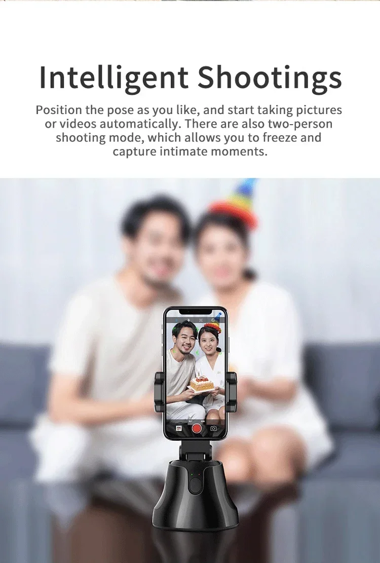 2026 Soporte para teléfono de escritorio inteligente con rotación de 360 grados Soportes para teléfono móvil con seguimiento facial y selfie automático