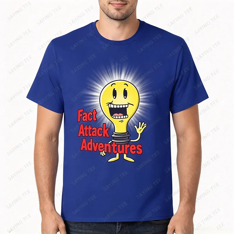 Funny Fact Attack Adventures Light Bulb Graphic Tee Unisex Cotton Short Sleeve Summer Casual Round Neck Tops Humor Print T Shirt