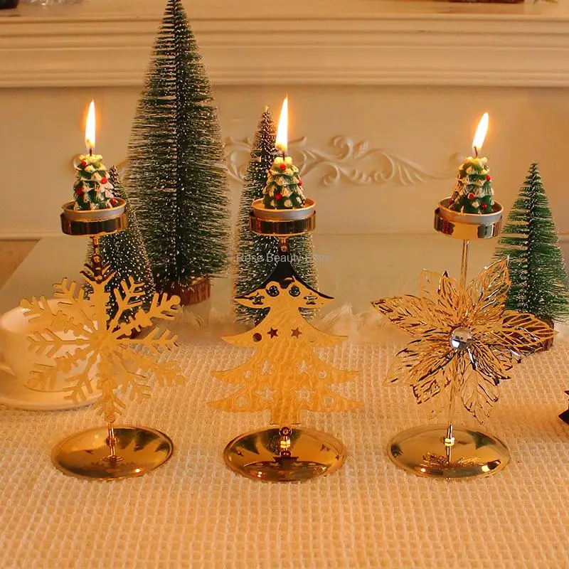 Christmas Golden Wrought Iron Candlestick Snowflake Elk Pendants Christma Oranments Merry Christmas Decor 2024 Happy New Year