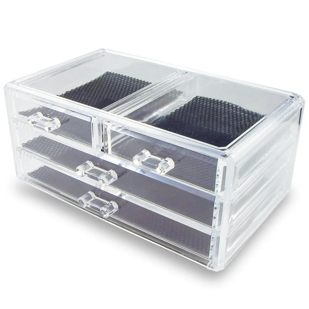 Organizador acrílico transparente de 3 capas, 24x15x11cm, 4 cajones, caja de almacenamiento para lápiz labial, esmalte de uñas, pinceles de maquillaje, anillos
