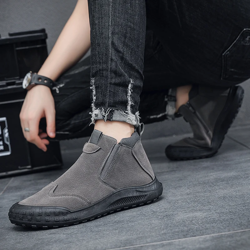 Fashion Men Ankle Boots Breathable Lightweight Loafers Slip on Mens Casual Shoes Mens Walking Sneakers Non-slip Tenis Masculinos