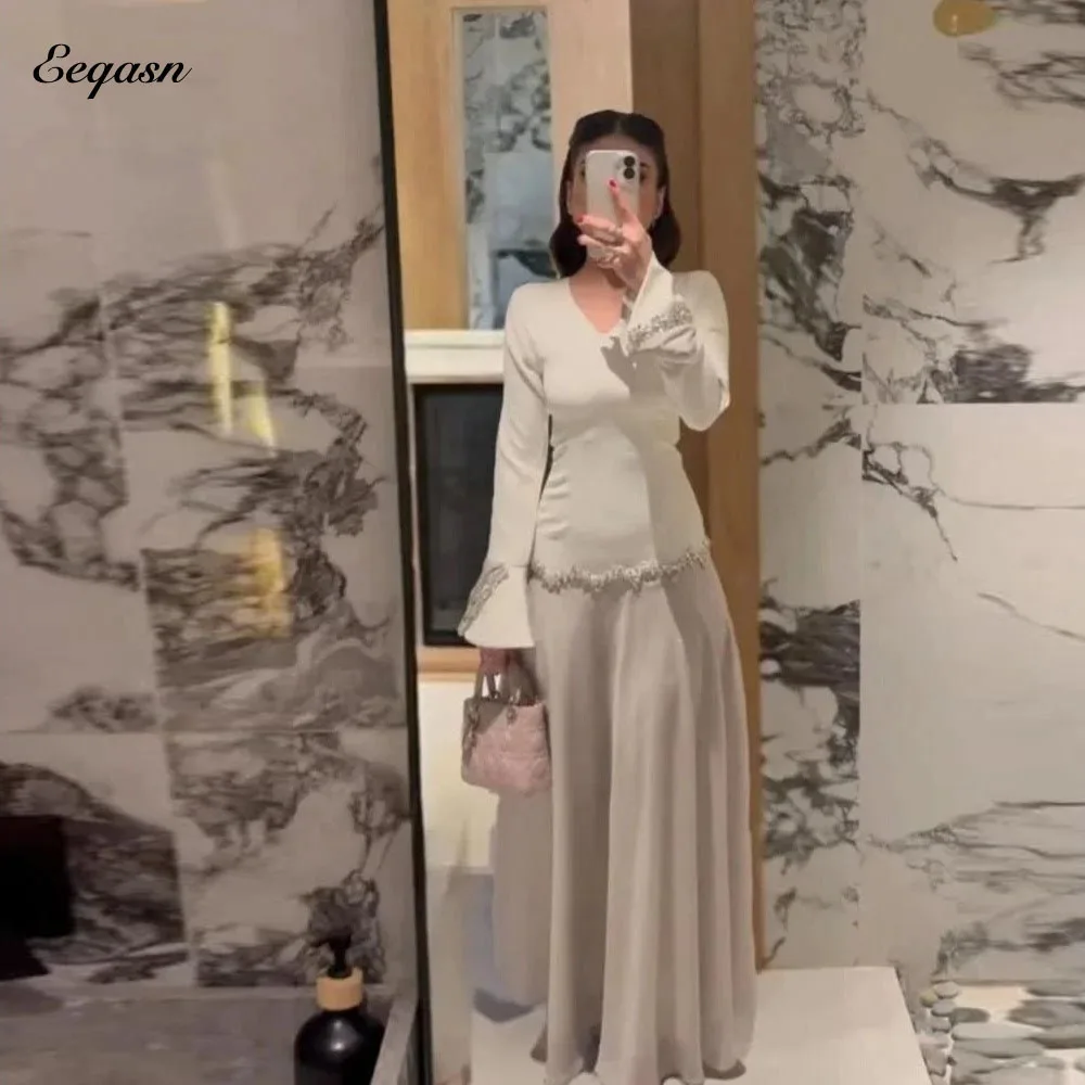 

Элегантное вечернее платье Eeqasn с длинными рукавами, V-образным вырезом, для выпускного вечера, женское платье для дня рождения, вечерние платья, Vestido De Gala, на заказ