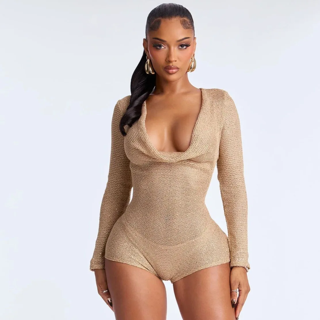 

New INS Temperament Fashionable Solid Color Elastic Perspective Slim Fit Sexy Waist Jumpsuit Jumpsuit