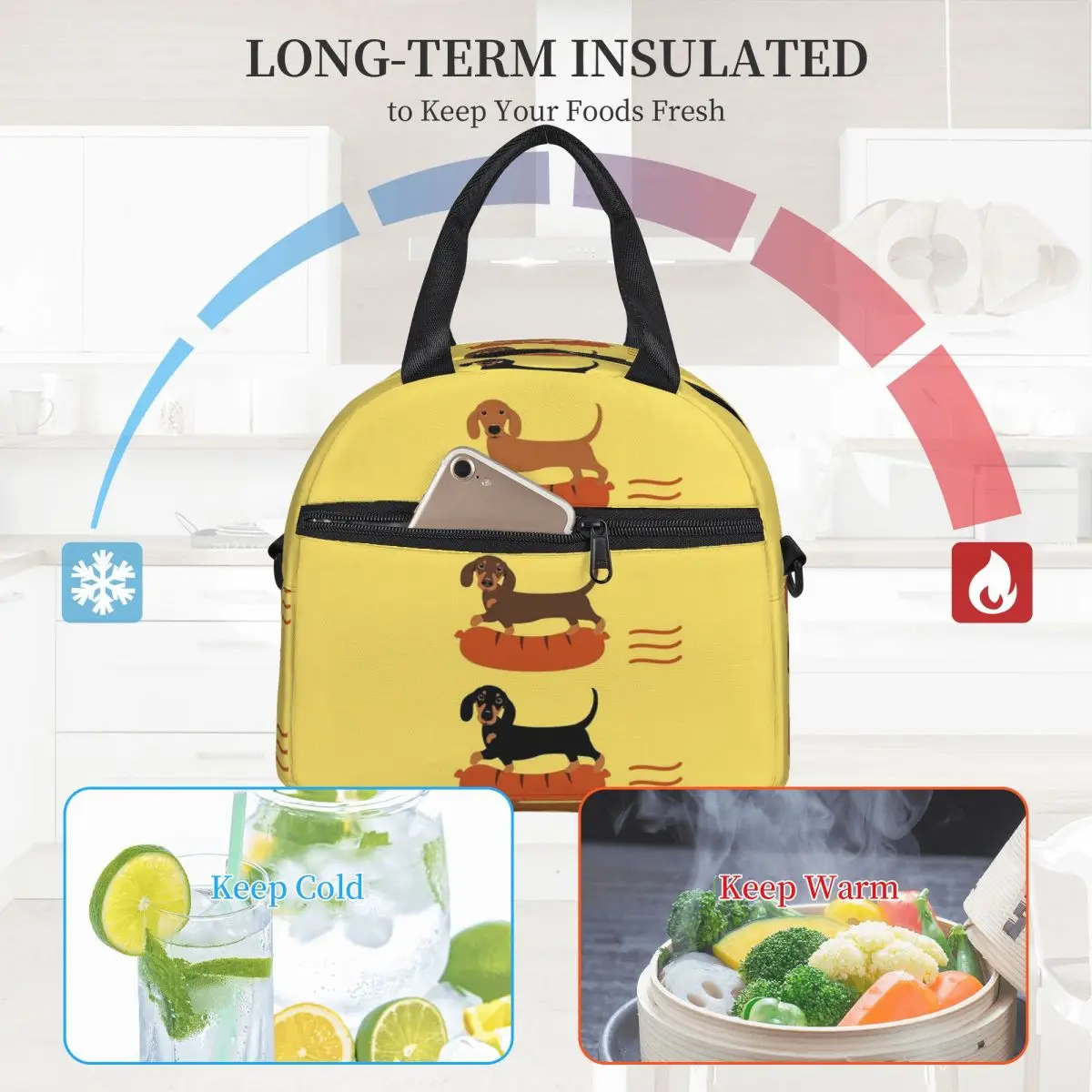 สุนัขพันธุ์ดัชชุนด์ถุงอาหารกลางวันฉนวนกล่องเบนโตะ Leakproof อาหารกลางวัน Tote กระเป๋าปิคนิค Cooler Bag สําหรับผู้หญิง Office