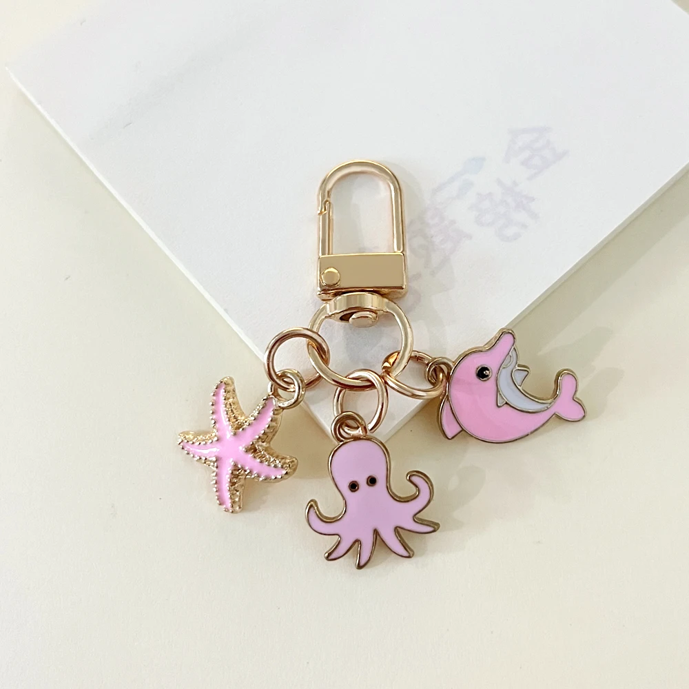 Cute Dolphin Octopus Starfish Pendant Keyring For Earphone Case Charms Accessory Friend Birthday Party Gift