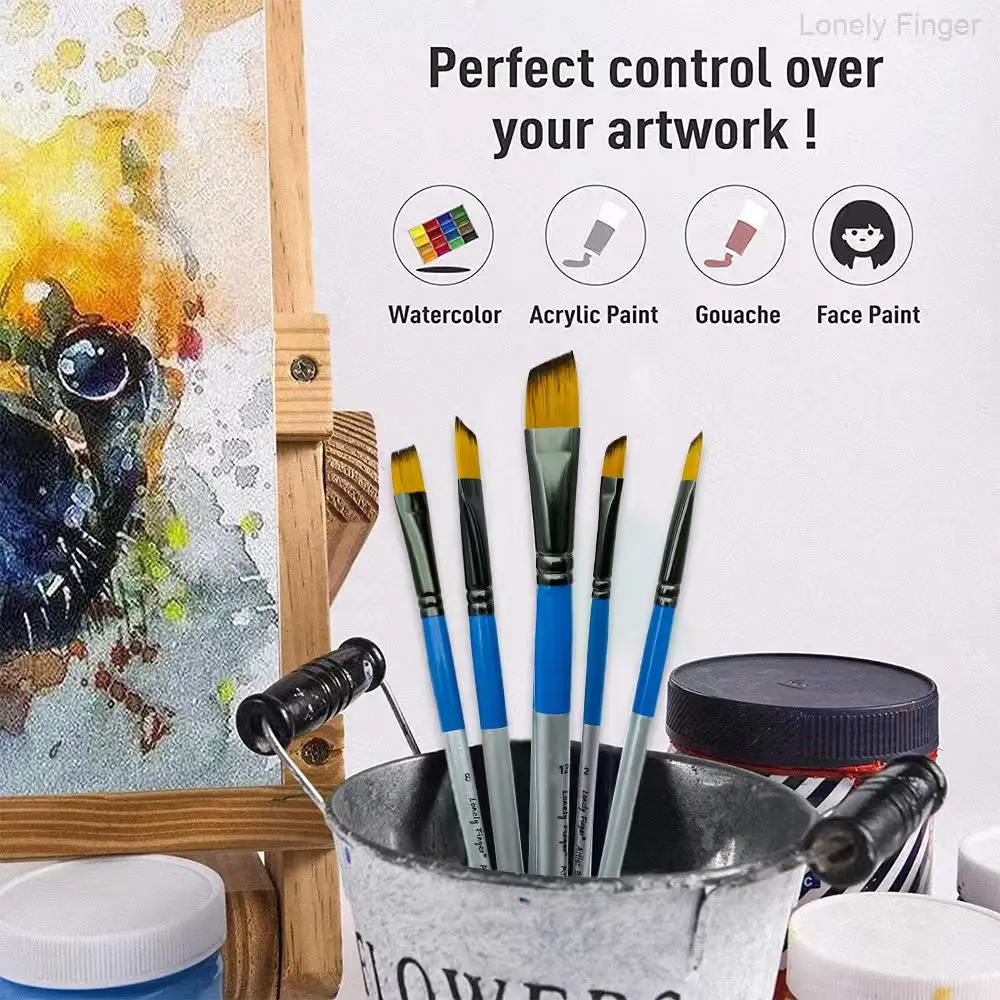 Kunstenaar penselen set, 6 stuks professionele hoekige penselen voor acryl aquarel olieverfschilderij, gezicht lichaam nagelkunst, ambachten