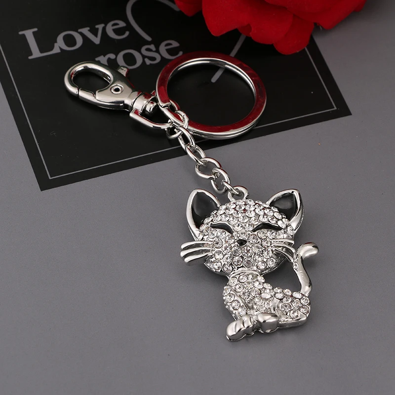 2017 pieces of crystal rhinestone charm women handbags metal key chain key ring pendant keychain YSK071 cat pack