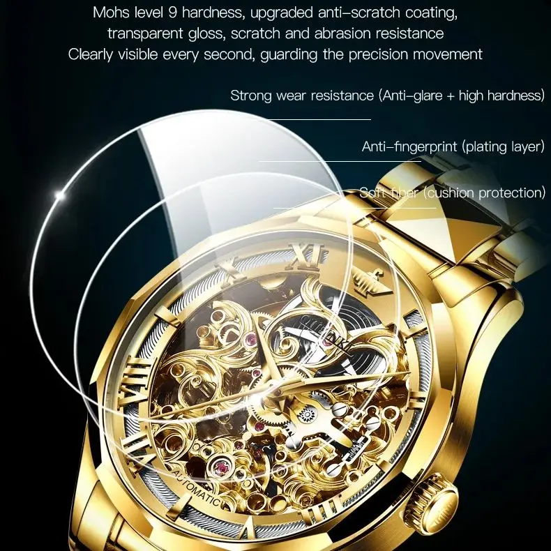 OUPINKE 3168 Gold Men Automatic Tourbillon Mechanical Watch Top Luxury Swiss Brand Tungsten Steel Hollow Men Watch Montre Homme