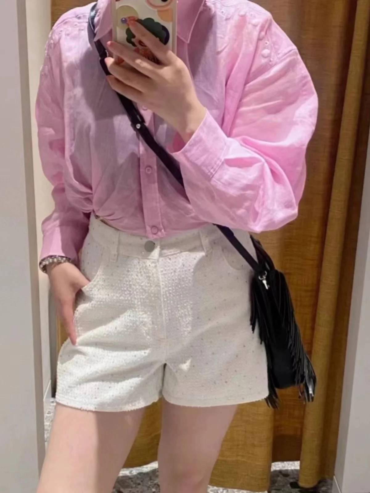 Diamond Decoration Women White Denim Shorts High Waist All-Match Summer 2024 Short Jeans