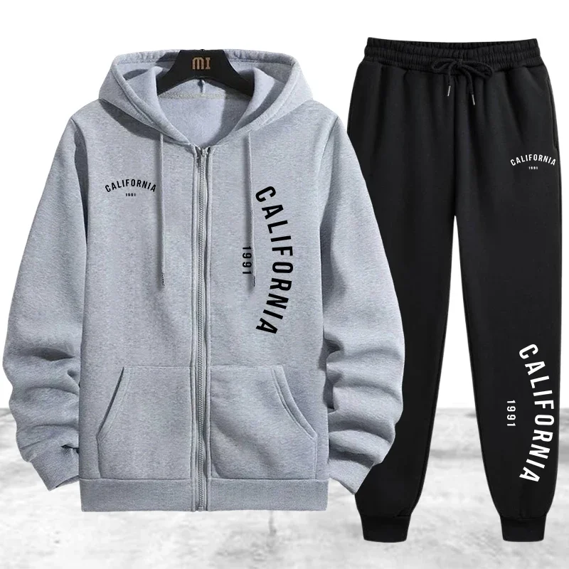 Autumn Winter Men's Tracksuit Casual Zip Hooded Sweatshirts Coat Outdoors Sports Jogging Man Clothing Single Jacket Tops Pants
