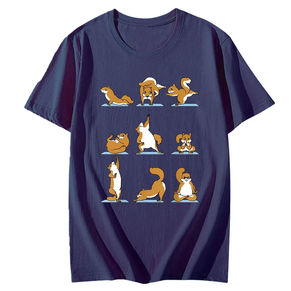 Funny Squirrel Yoga T-shirt Unisex Summer Top Cotton Tshirt Cool Breathable Kawaii Tshirts Cotton Undershirt XS-3XL