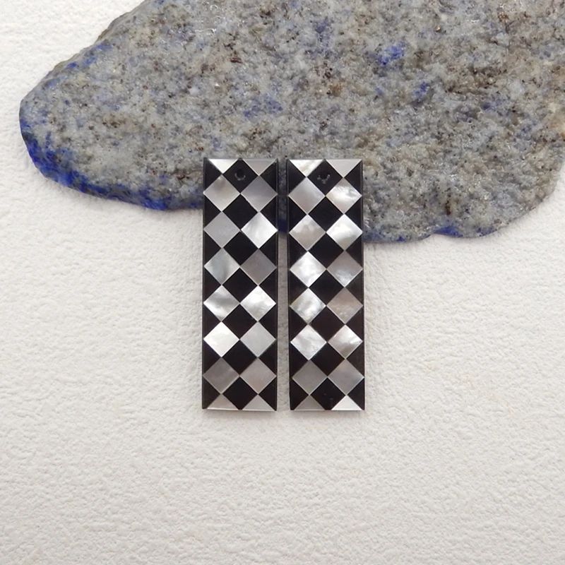 Natural Stone M.O.P And Obsidian Intarsia Gemstone Earrings Bead,Fashion Jewelry Earrings Accessories For Women 42x12x3mm,7g