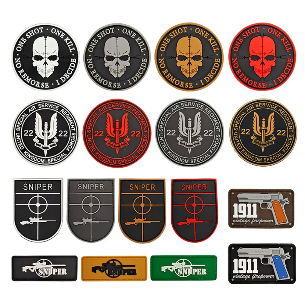 3D PVC Sniper Patch Rubber Skull Crosshairs Tactical Badge Army Military Strip Patches on Clothes Backpack Caps Hat Applique