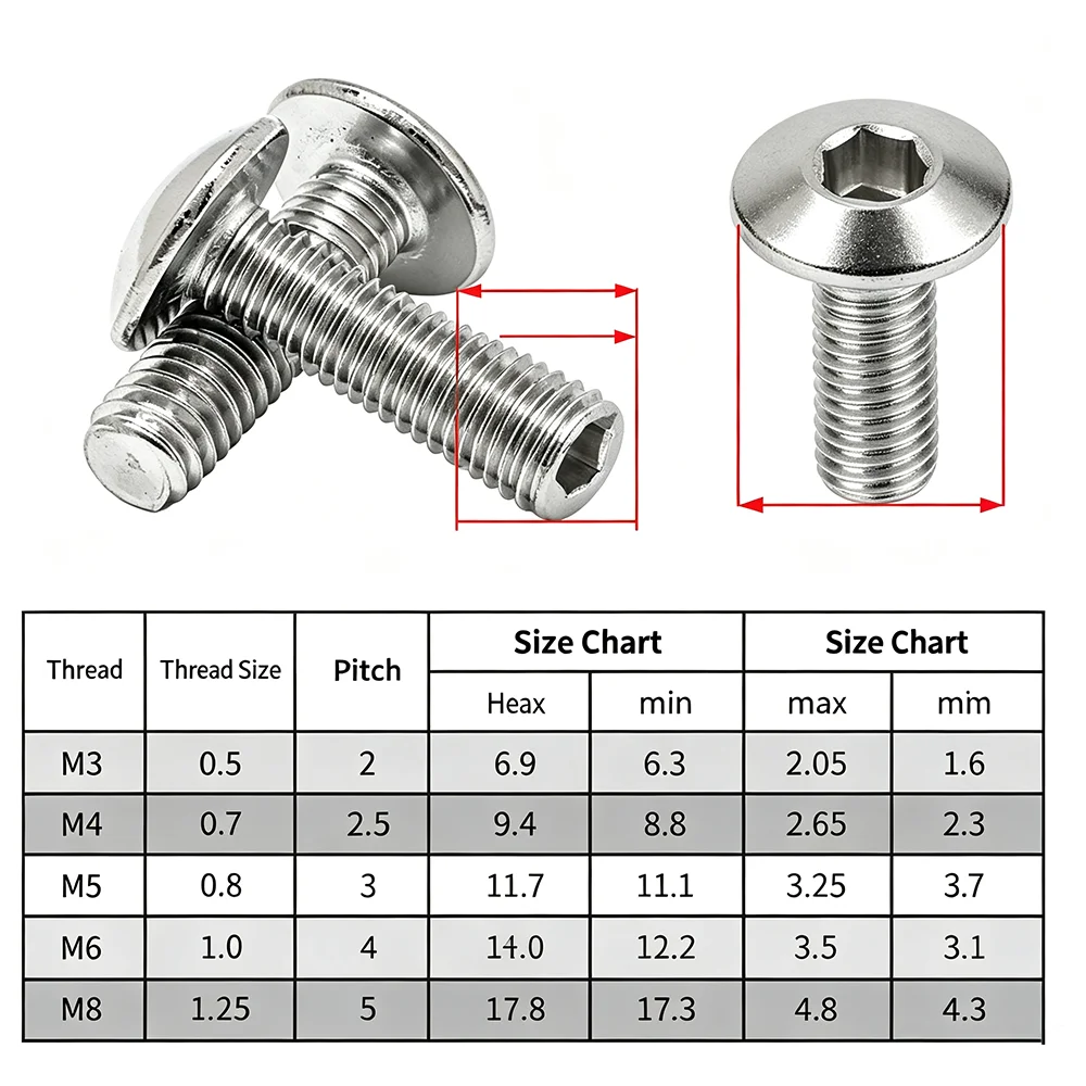 20-50pcs M2 M2.5 M3 M4 M5 M6 Hex Hexagon Socket Button Head Cap Screw M2 M3 M4 M5 M6 M8 M10 Allen Bolts A2-70 Stainless Steel