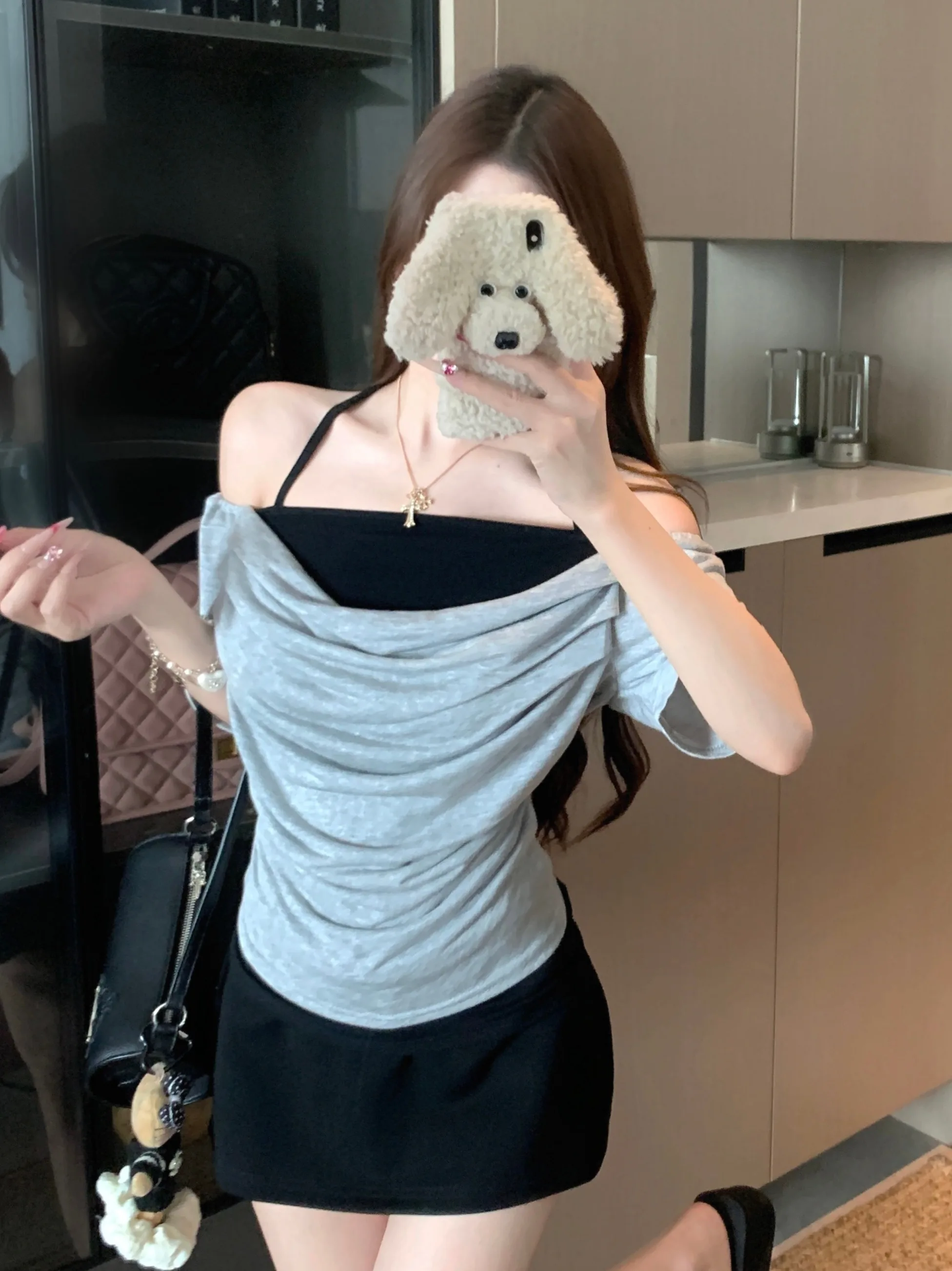 

plus Size Sweet And Spicy Girl Set Women's Summer Slimming Tank Top Short Sleeve Clothes Korean Style Commute Fashion