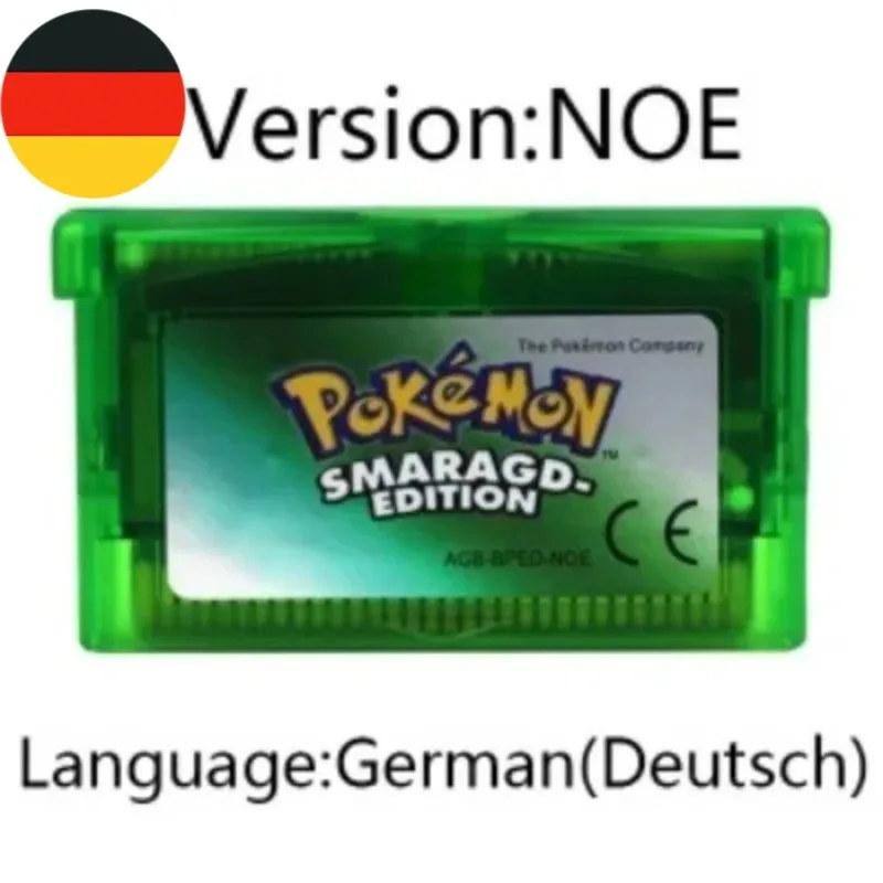 

Deutsch немецкий GBA Game Pokemon Series 32-битный картридж для видеоигр Консольная карта Pokemon Изумрудный огнекрасный рубиновый лист Зеленый сапфир