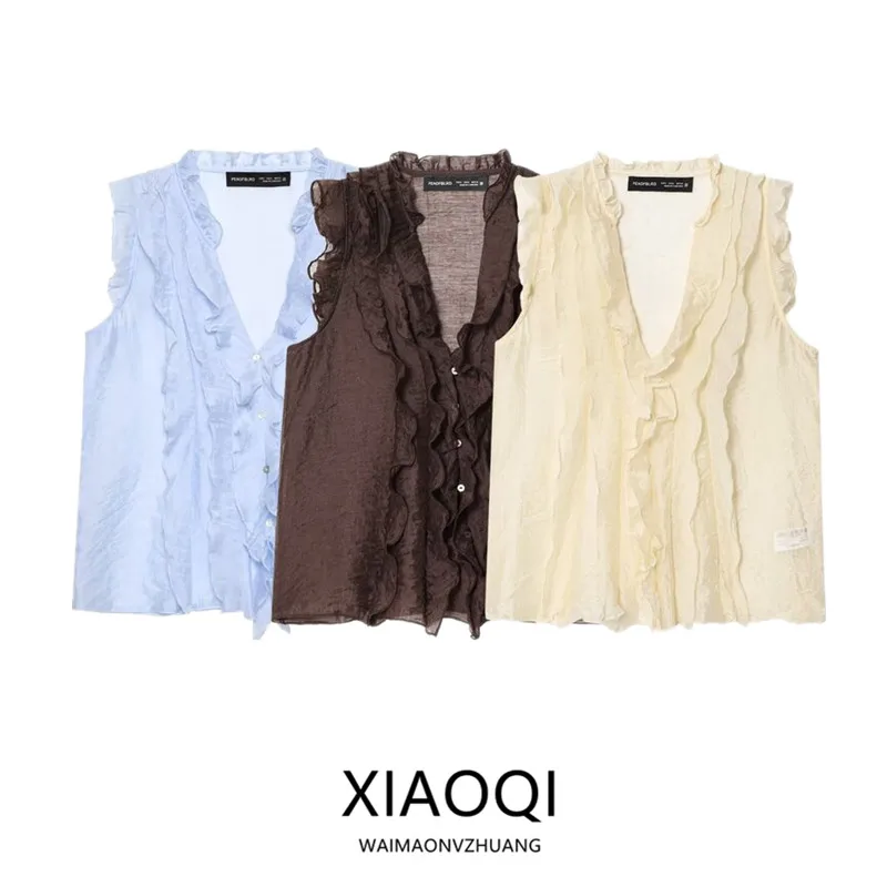 New Summer Women's Faion Design Sensation Overlap Decoration Drapey Svel V-ne Top Polyester Fiber Commute Sle
