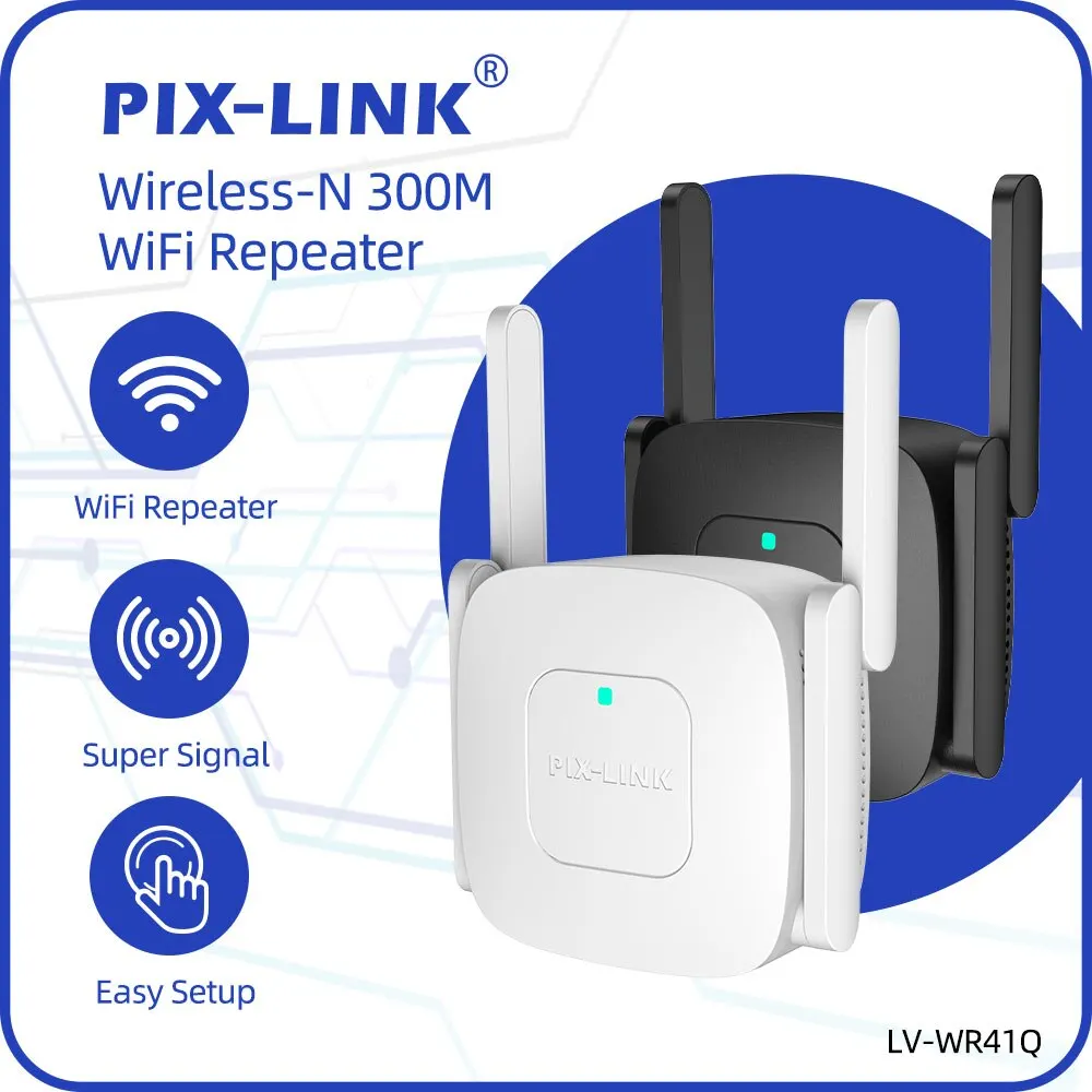 Extensor de alcance WiFi para repetidor Internet, impulsionador de sinal, amplificador Wi-Fi, PIX-LINK WR41Q, 300Mbps