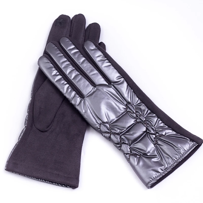 Youth Student Fashion Cycling Mittens Lady Glossy Windproof Driving Gloves Winter Women Full Finger Touch Screen Warm Gloves T23