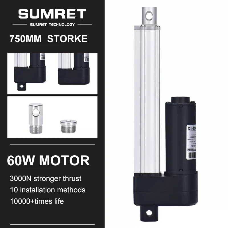 750mm Stroke Linear Actuator With Hall Sensor Magnet Limit Position Feedback DC 12V 24V Motor 3000N 1500N 1000N 600N Door Opener