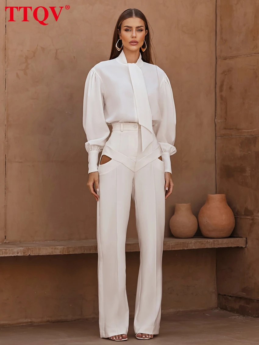 

TTQV Fashion Loose Beige Women's Pants 2025 Casual High Waist Wide leg Trousers Elegant Classic Hollow Out Female Clothing